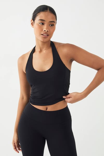 Dames DSGN Studio Sports Ultra Sculpt Naaddetail Gewatteerde Halterneck Top | Zwart | Maat: Large