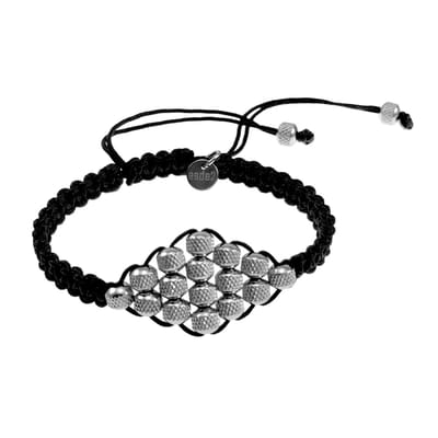 16cm tot 21cm Armband Heren - RVS Zilverkleur - Zwarte Gewaxte Nylon Armband - Macramé Armband met Ruit-Design - Handgemaakt