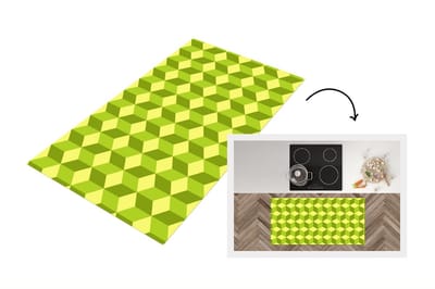 Keukenloper - Loper keuken - Patroon - Groen - Blokken - 120x60 cm - Keukenloper vinyl