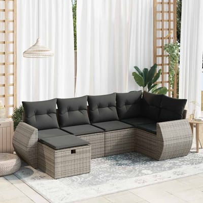 vidaXL - 6-delige - Loungeset - met - kussens - poly - rattan - grijs