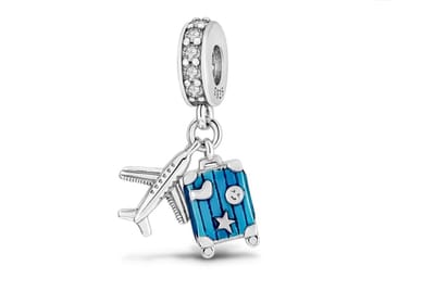 Reis bedel vliegtuig & koffer voor bedelarmband - Zilver - RomyStones
