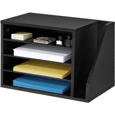 VEVOR Brievenbak met 4 Vakken en Uitneembare Planken, Houten Documentenbak met Dossierhouder, Dossierorganizer voor Kantoor en Klaslokaal, Opbergbak voor Dossiers, Documenten en Papier, Zwart