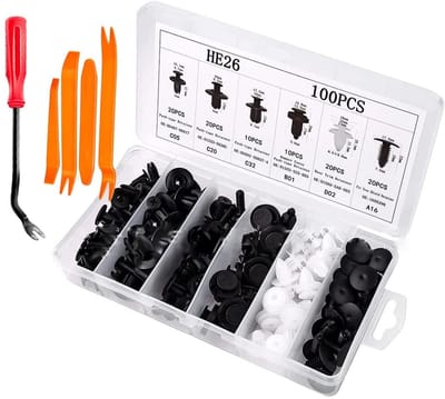 Dailygoods- Autobevestigingsclips 100 stuks - Universele Nylonclips - Klinknagels - Houderklemmenset - Gereedschap - Afmetingen 16 x 24 x 2,5 cm - Bevestigingsset