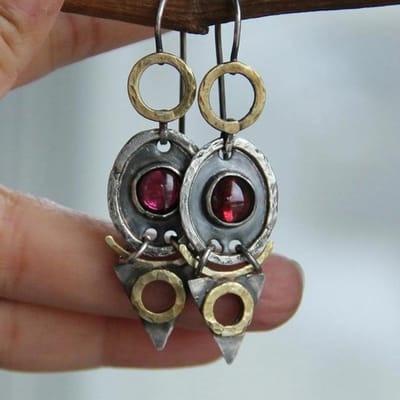 Stam Ovale Rode Steen Hangende Oorbellen Zigeuner Sieraden Tweekleurige Driehoek Hol Antiek Zilverkleurige Geometrische Oorbellen gray