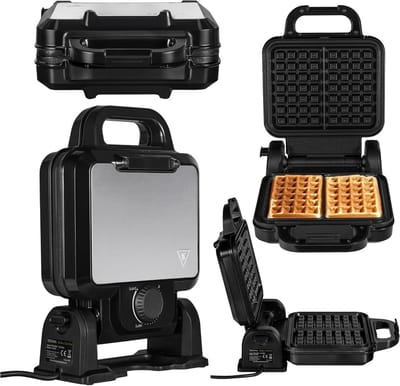 KAD® Wafelijzer Met Verwisselbare Platen - Wafelijzer Tefal - Wafelijzer Hartvorm - Zwart - 24cm x 34cm x 11cm