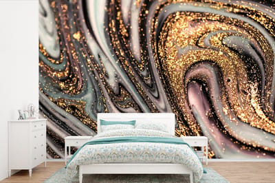 Behang - Fotobehang Marmerlook - Goud - Glitter - Luxe - Marmer - Wit - Breedte 360 cm x hoogte 240 cm