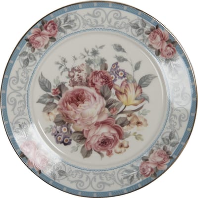 Clayre & Eef Ontbijtbord Ø 21 cm Wit Porselein Bloemen