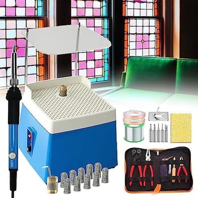 Glas-in-lood Set - Mozaïek Gereedschap - Ambachtelijk Maken - Automatische Watervulfunctie - 16.5 x 16.5 cm Werkblad - Blauw