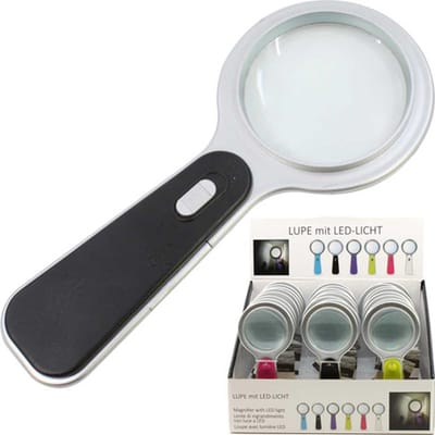 Handloep met LED Verlichting - Loupe Lamp op Batterij - Hand Vergrootglas met Licht – 3X  Vergrotend – Geschikt voor Hobby, Lezen , Ministek en Diamond Painting- Lang 15 cm. Lensdoorsnede 5 cm. Willekeurige kleur!!