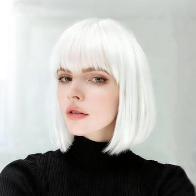 Korte Rechtstreeks Natuurlijke Witte Perücke met Pony voor Vrouwen - Perfect voor Rollenspel, Carnaval en Dagelijks Gebruik