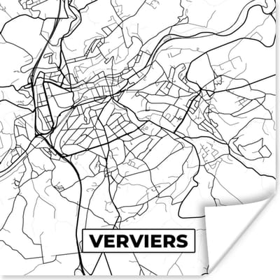 Poster Kaart – Plattegrond – Stadskaart – Verviers – België – Zwart Wit - 100x100 cm XXL