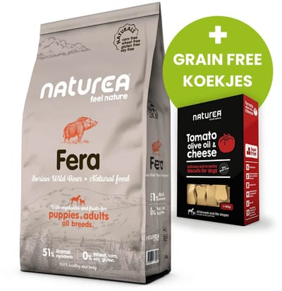 Naturea Naturals Fera Wild Boar 12 kg - Hondenvoer - Plus Grain Free Koekjes