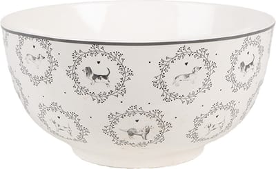 Clayre & Eef Soepkom 500 ml Wit Grijs Porselein Honden
