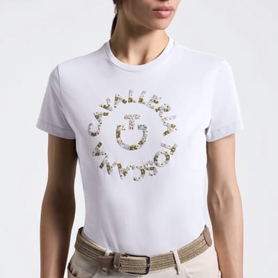 Cavalleria Toscana Dames Floral Embroidery T-Shirt XS Wit