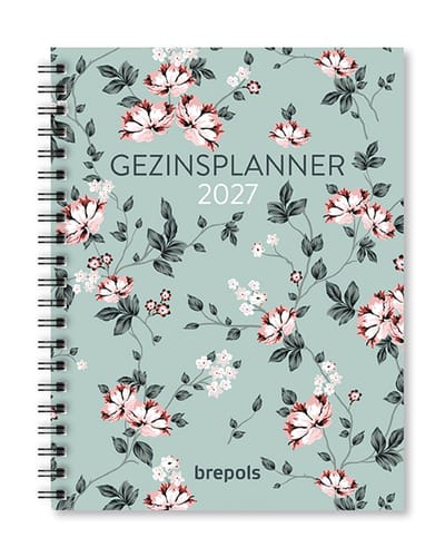 Brepols agenda 2027 - Gezinsplanner - GEZINSAGENDA [0.165] - 6 personen - 1 week op 2 pagina's - Weekoverzicht - Wire-O - Groen - 16.8 x 22 cm