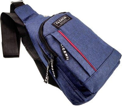 Crossbodytas Unisex - Blauwe Oxford-stof - Schoudertas met 4 Vakken Dames en Heren