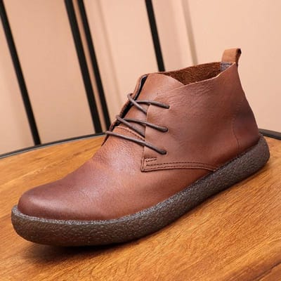 Hoge Enkel Casual Wandelsneakers Toplaag Koeienhuid Zacht Leer Zool Heren Lente Korte Laarzen Buiten Kampeerschoenen 43 brown
