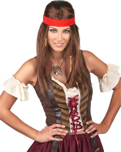 Vegaoo - Piraat of hippie pruik voor volwassenen - Bruin - One Size