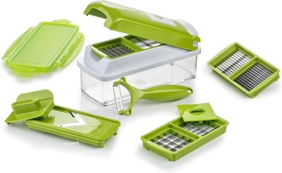 Famanu - 10-delige groentesnijder set – handmatige mandoline, uiensnijder en fruitsnijder – ideaal voor blokjes, friet en komkommers