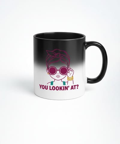 You Lookin' At? Magische Koffiemok - Zwart Warmtegevoelig Cadeau