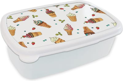 Broodtrommel Wit - Lunchbox - Brooddoos - Patronen - Zomer - IJs - 18x12x6 cm - Volwassenen