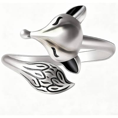 Huitan Vormige Vos Open Ring voor Dames Anti Koperkleur Vintage Feestaccessoires Frisse Stijl Dier Metaal Dames Sieraden Voor Dagelijks resizable gray