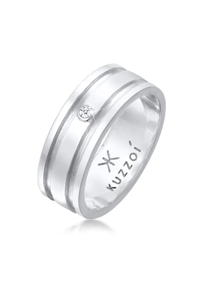 KUZZOI - Ring - Herenband massief met diamant (0.03 ct.) in 925 sterling zilver - Heren
