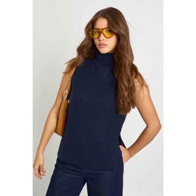 boohoo Dames Super Soft Roll Neck Mouwloze Trui | Marineblauw | Maat: Small