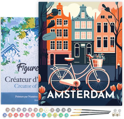 Figured'Art Schilderen op Nummer Volwassenen met lijst Reisposter Amsterdam- Handwerk acrylverf Kit DIY Compleet - 40x50cm Canvas al ingelijst