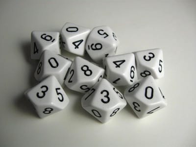 Chessex Opaque Wit/Zwart D10 Dobbelsteenset (10 stuks)