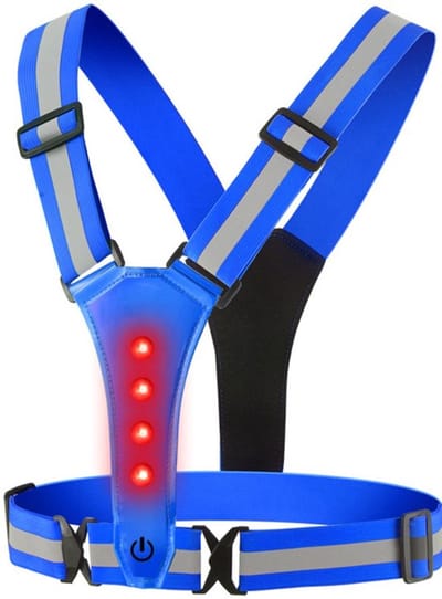 Hardloopvest - Reflecterend Hardloopvest - Reflectievest met Verlichting - Oplaadbaar inclusief USB Kabel - Hardloop Verlichting - Verstelbaar Vest - Lichtgewicht -Veiligheid en hoge zichtbaarheid voor hardlopen, joggen, wandelen en fietsen - Blauw