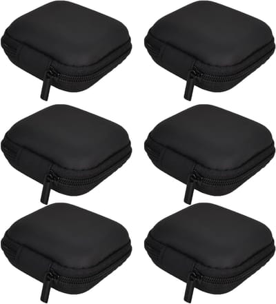 Draagbare Hoofdtelefoon Tas met 6 Compartimenten, EVA Organizer, Hard Shell met Rits en Interne Opbergzak voor Bluetooth Hoofdtelefoons, Oplaadkabels en Kleine Apparaten (Zwart)