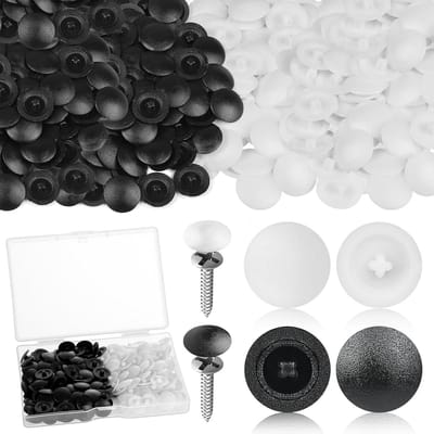 Set van 200 Decoratieve Schroefhoezen, Plastic Deksel Caps voor 12 mm Meubels, Geschikt voor Phillips Schroeven 7-8 mm, Zwart en Wit