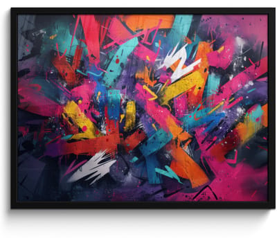 Poster in lijst - Fotolijst 80x60 cm - Posters - Abstract - Explosie - Neonkleuren - Posterlijst zwart - Decoratie - Wanddecoratie woonkamer - Muurdecoratie slaapkamer