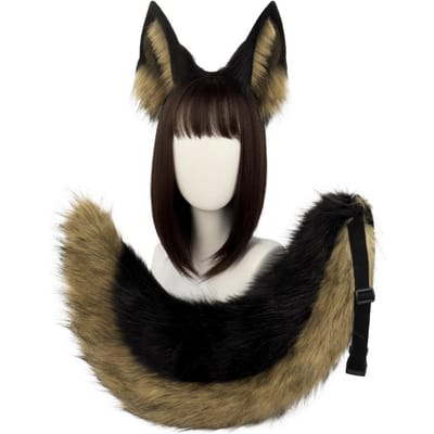 Costume d'Habillage Loup Chien Halloween Costume Animal Bandeau Oreilles Animales Queue Animale pour Fille Accessoires de Cosplay Fête d'Halloween black