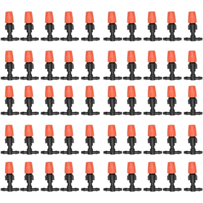 50 Stuks T-connectoren met Oranje Verstelbare Micro Vernevelingsmondstukken voor Tuin Kas Irrigatie black