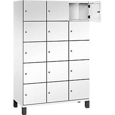 C+P Cambio lockerkast, 3 vakken, 15 vakken, op poten, B 1200 x D 525 x H 1980 mm, verkeerswit