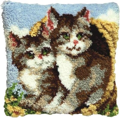 Pako Smyrna knoop kussen borduurpakket - poesjes in mand - geprint stramien - 013.306 - DIY kit