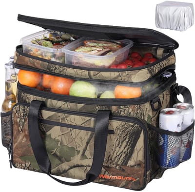 WARMOUNTS Koeltas 28L – Geïsoleerde Koeltas voor 48 Blikjes, 2 Vakken, Lekvrij met Deksel, Opvouwbare Koelbox Tas voor Camping, Wandelen, Picknick en Strand, 38 x 30 x 25 cm