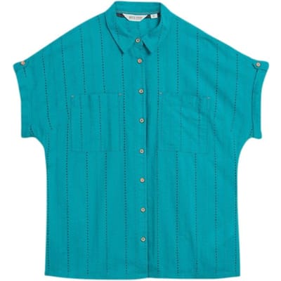 White Stuff Ellie Cotton Broderie Shirt Bright Teal Size: 8 | Blouses Outlet | Dames | Blauw
