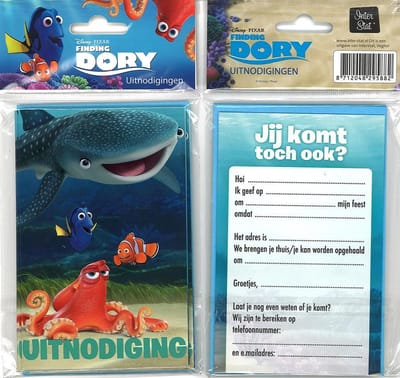12 Uitnodigingskaartjes met envelop - Finding Dory - Uitnodiging - 9 x 13.5 cm