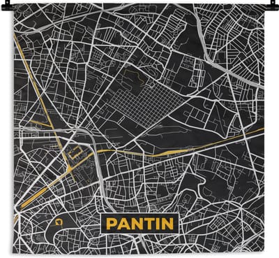 Wandkleed - Wanddoek - Kaart - Plattegrond - Pantin - Stadskaart - Frankrijk - 180x180 cm - Wandtapijt