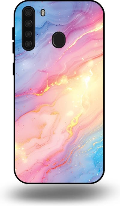 Smartphonica Telefoonhoesje Geschikt voor Samsung Galaxy A21 met Regenboog Glitter Marmer Opdruk - TPU Backcover Case Rainbow Glitter Marble Design geschikt voor Samsung Galaxy A21