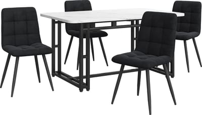 Merax Eettafelset 140x80 cm - 5-delig - Zwarte Eettafel met 4 Fluwelen Stoelen - MDF Tafelblad - Zwarte Metalen Poten - Moderne Eetkamerset