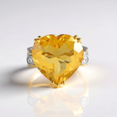 Cavill - Zilveren Ring 925 Sterling Zilver Palladium - Citrien Hartvorm 13,689 ct Brazilië - Zirkonia Rond 0,036 ct - Ring Maat 18
