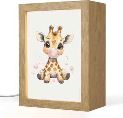 Nachtlampje 15x20 cm - Kinder lampje - Giraffe - Roze - Kauwgom - Tafellamp kinderkamer - Slaapkamer lamp - Bedlamp kinderen - Kinderlampje stopcontact - Wandlamp babykamer - Nachtlampjes