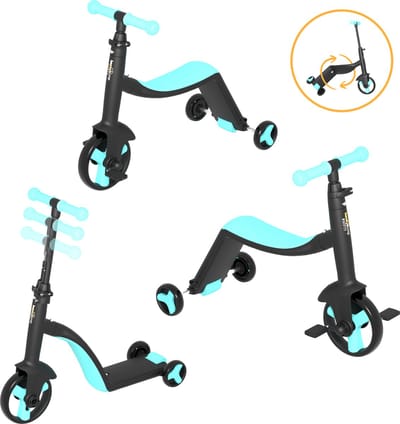 HoneyBump Swifty - 3in1 Kinderstep, Loopfiets, Driewieler - Step In 3 hoogtes verstelbaar - Veilig en stabiel steppen - Uniek design - 2-6 jaar - Blauw