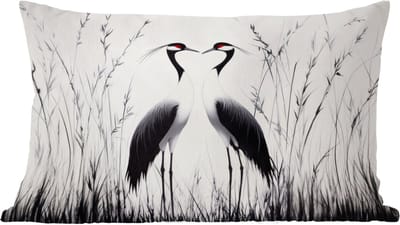 Sierkussens - Kussentjes Woonkamer - 60x40 cm - Kraanvogels - Gras - Hartvorm - Zwart