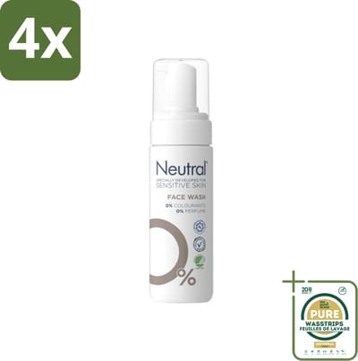Neutral – Gezichtsreiniging – Face Wash 0% Parfumvrij – 150 ml - Voordeelverpakking - 4 stuks - Gevoelige huid - Milde reiniging
