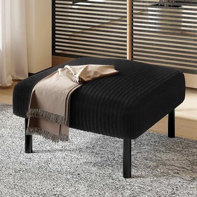 Zwarte Kruk - Voetenbankje Poef - Ontspannen Zitten - Corduroy Bekleding Metaal - 56x51x39 cm - Zwart